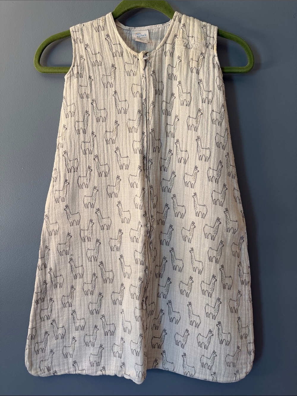 Baby Sleep Sack with Llama Print - Neutral Cream 6-12 months Muslin Cotton Used